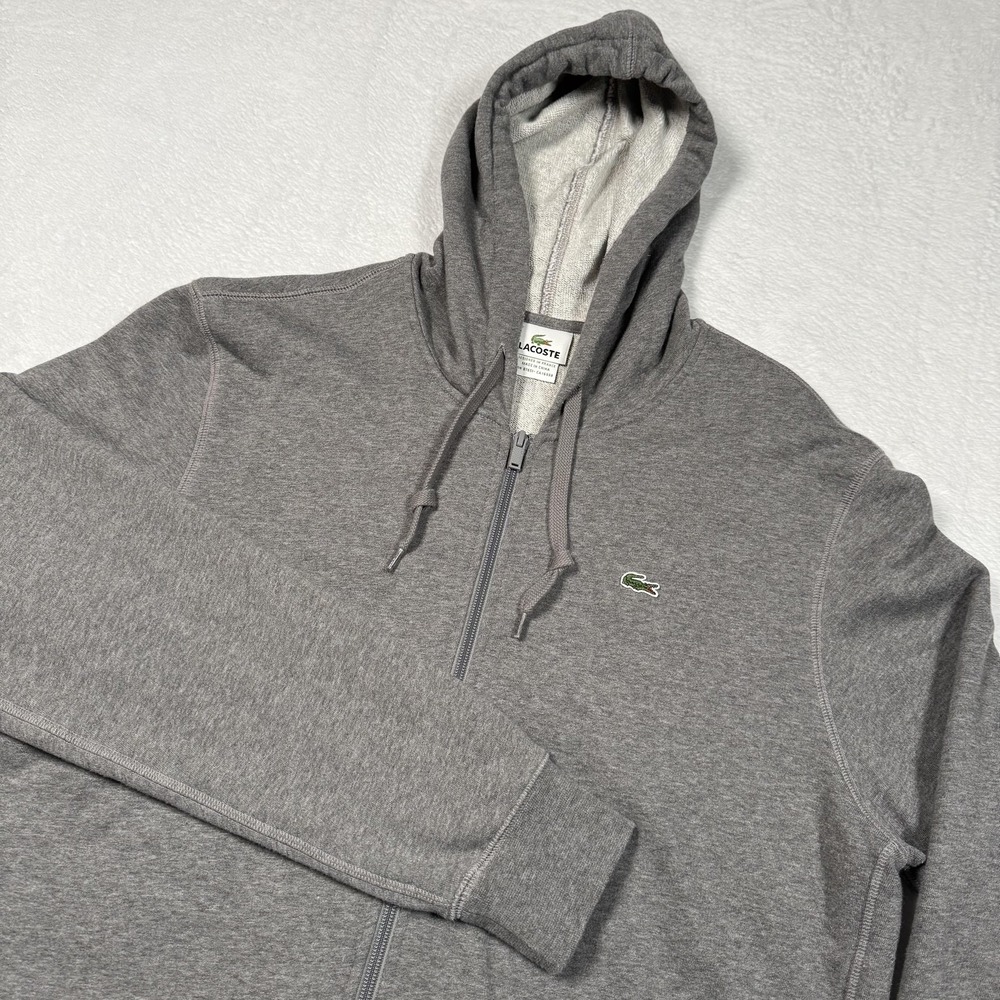 Lacoste Hoodie Mens 2XL Gray Full Zip Cotton Croc Logo Sweatshirt F5191